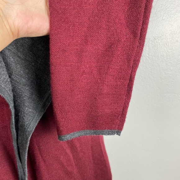 BNCI Black Noir Wool Blend Hooded Open Front Maroon Gray Sweater Cardigan Medium - Picture 6 of 10